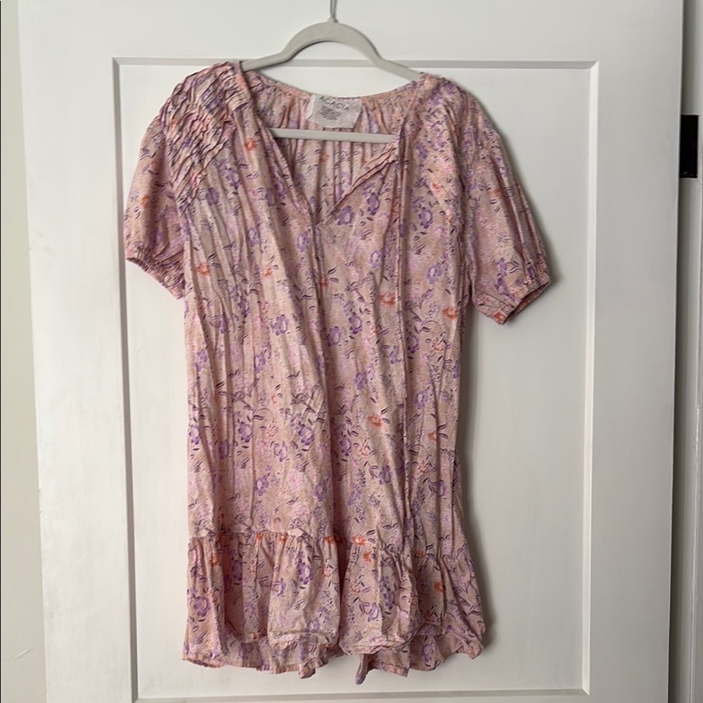 Acacia Pink Lavender Batik Floral V-Neck Dress